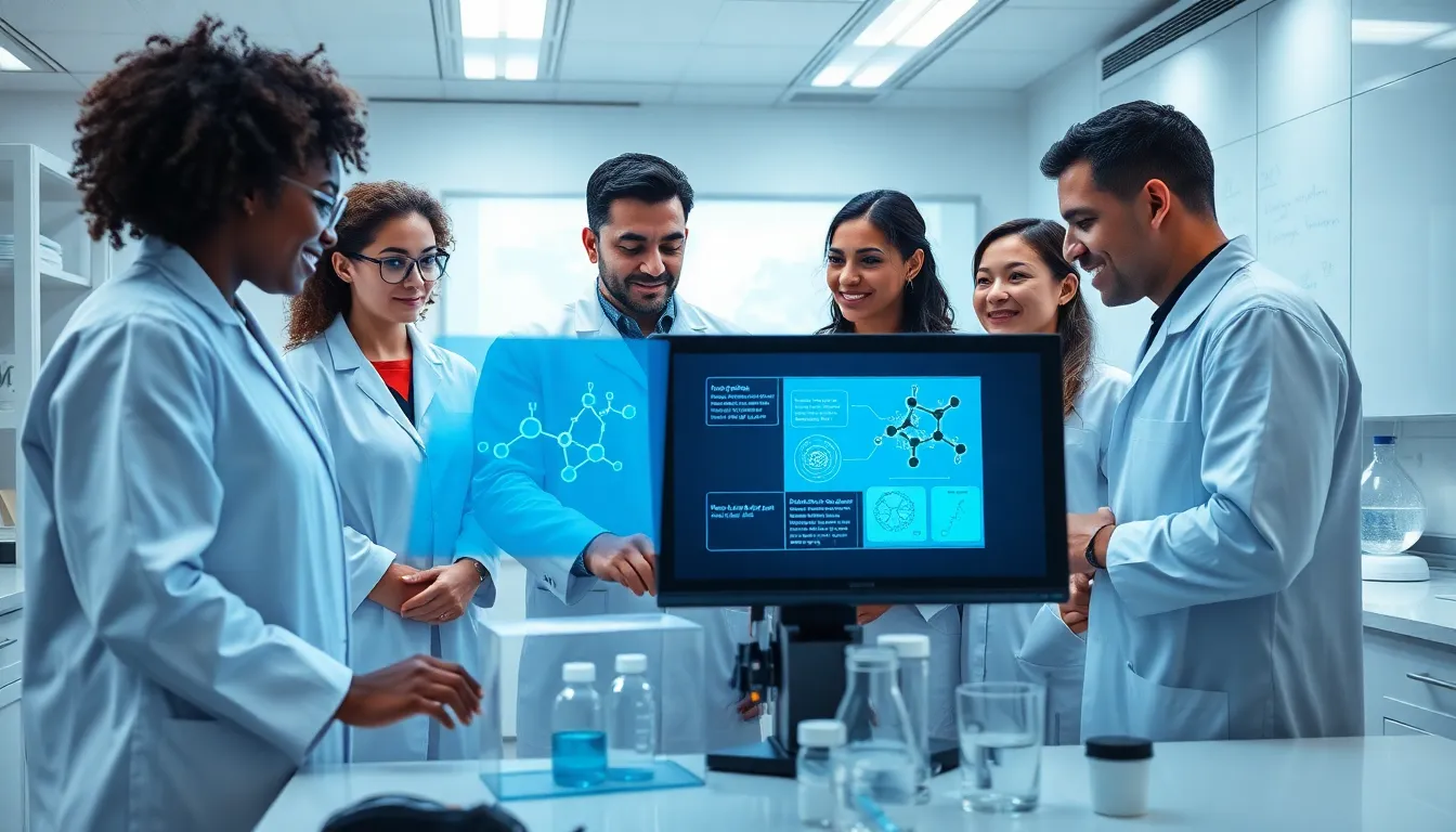 diverse scientists collaborating in a modern lab on hydpatan research.